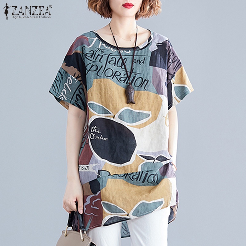Áo thun Zanzea tay lỡ dáng dài rộng thời trang Hàn Quốc dành cho nữ
