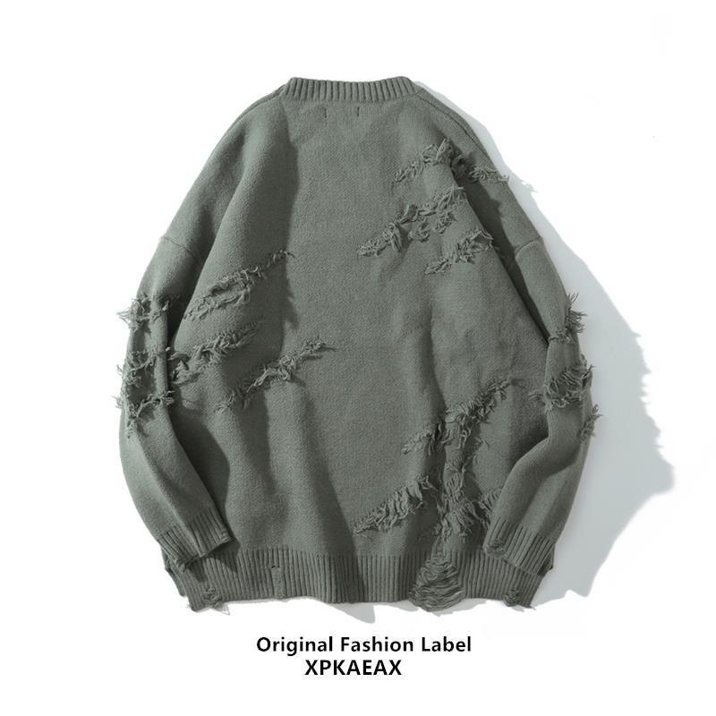 Áo khoác cổ tròn thiết kế rách màu xanh matcha phong cách đường phố thời trang cá tính