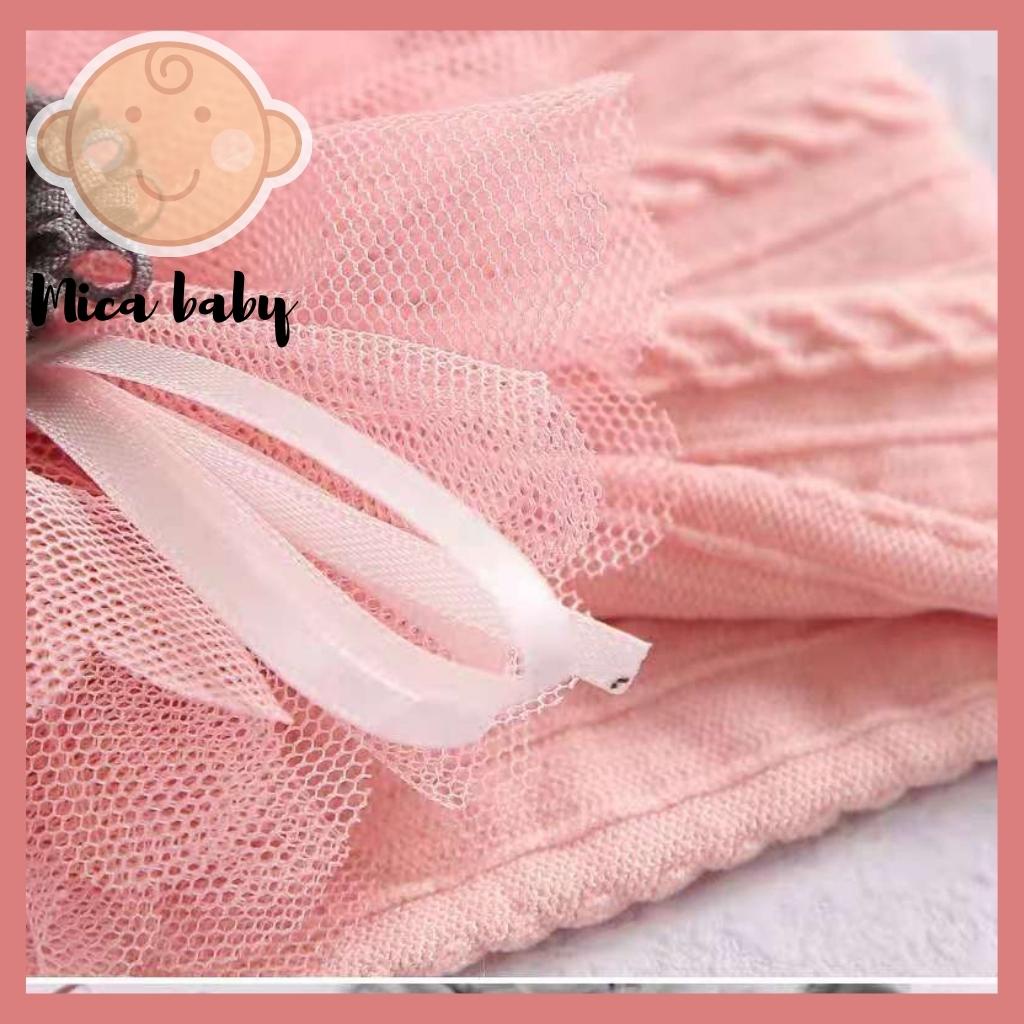 Băng đô thun gân đính hoa voan xinh xắn cho bé BD38 Mica Baby