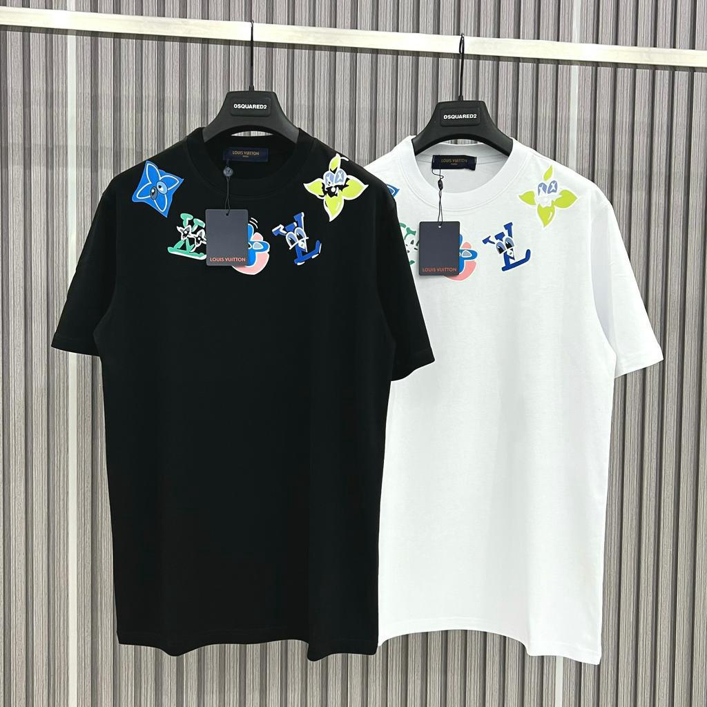 Áo Thun LV , Áo Louis Vuiton In Họa Tiêt Viền Cổ MS02 Vải Cotton 100%