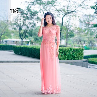 [ÁO DÀI THIẾT KẾ CHÍNH HÃNG có VIDEO] ÁO DÀI REN THÁI-MÃ M0519006-Chất liệu mềm mát,codãn nhẹ,quần lụa mềm,4 tà,hoa nổi.
