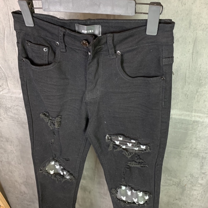 Quần jeans nam vá da thỏ SPF , ống côn , phong cách đường phố