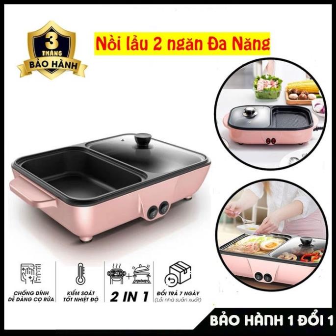 Nồi Lẩu Nướng Bếp Lẩu Nướng Hàn Quốc Siêu Chống Dính Đa Năng Cao Cấp Chiên Nấu 2 Ngăn - Bảo hành 3 tháng