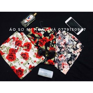 Áo sơ mi hoạ tiết hoa hồng vintage