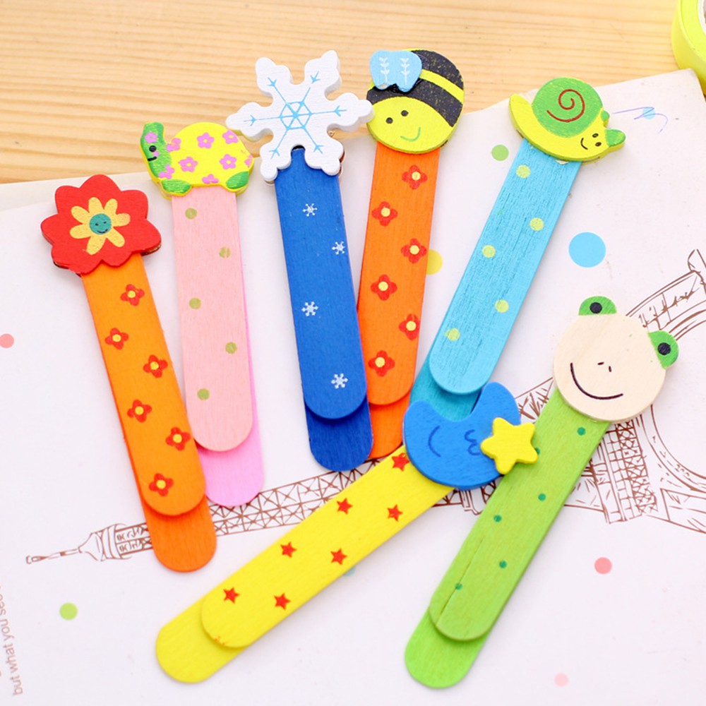 Cod Qipin 2pcs Cartoon Wooden Bookmark Simple Kids School Office Stationery Prize Gifts Randomly