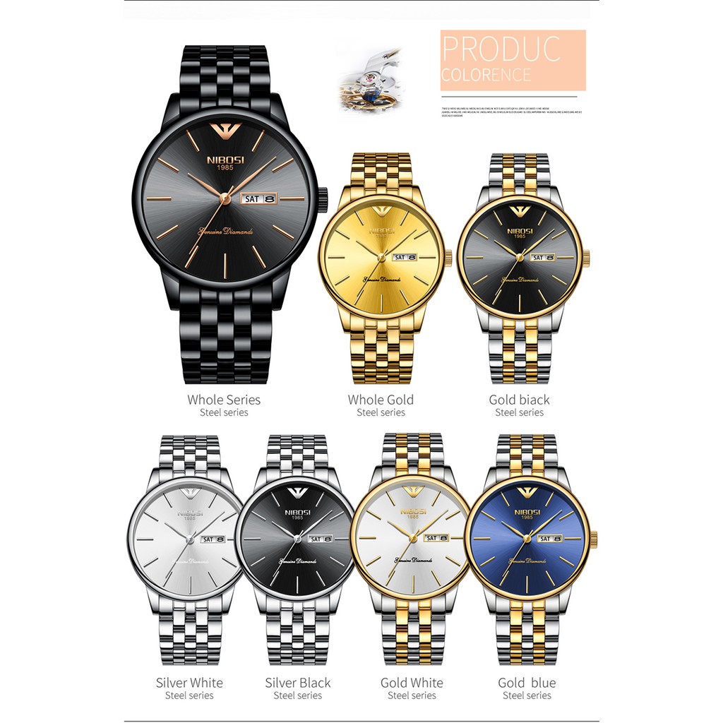Đồng hồ nam NIBOSI 2332 dây thép đúc đặc kính tráng shappire lịch ngày cao cấp | BigBuy360 - bigbuy360.vn