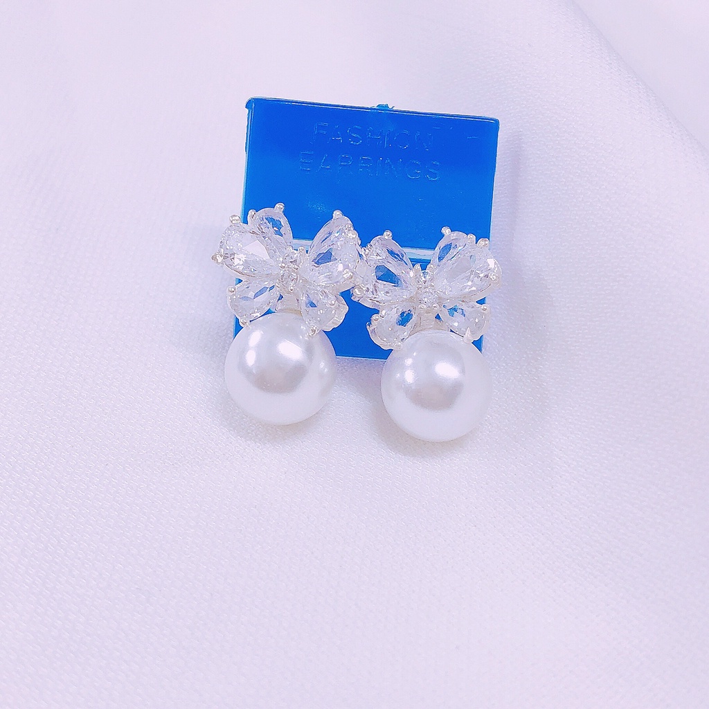  Bông tai bạc ta nơ đá đính hạt LINH MIU SILVER