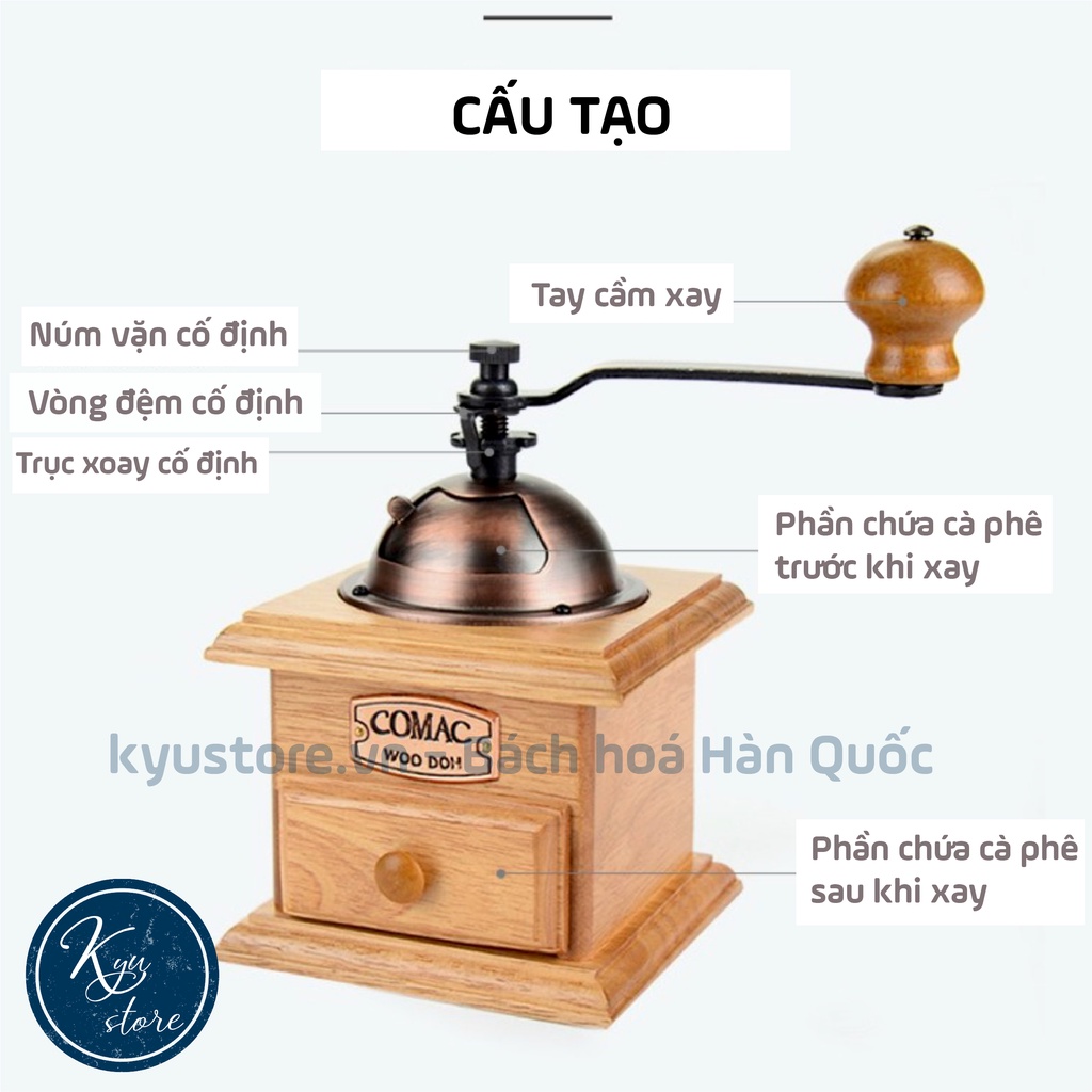 [Hàng chính hãng] Cối xay cà phê cầm tay bằng gỗ cao cấp Vintage trang trí ngôi nhà nhỏ Hàn Quốc COMEC M2
