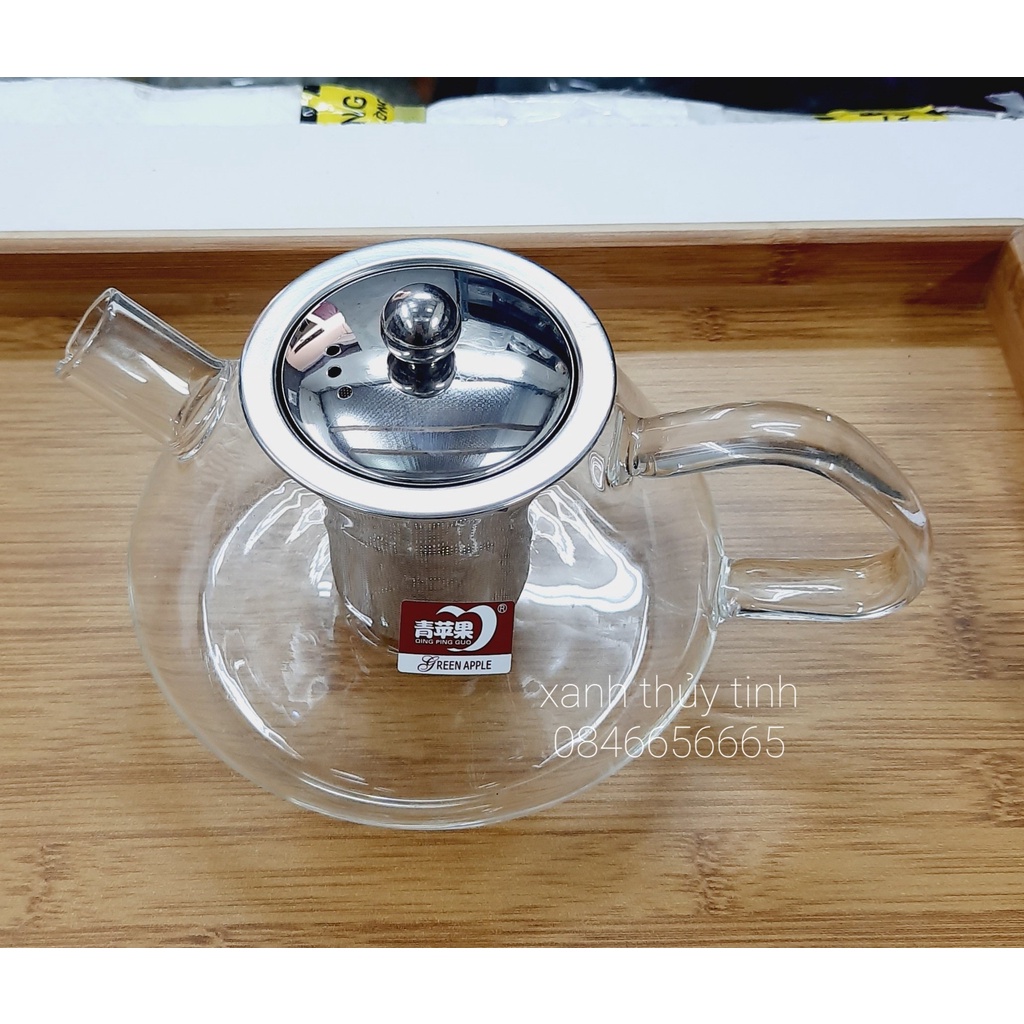 Bộ ấm trà thủy tinh chịu nhiệt, ấm có lõi lọc inox dung tích 1000ml- AT8