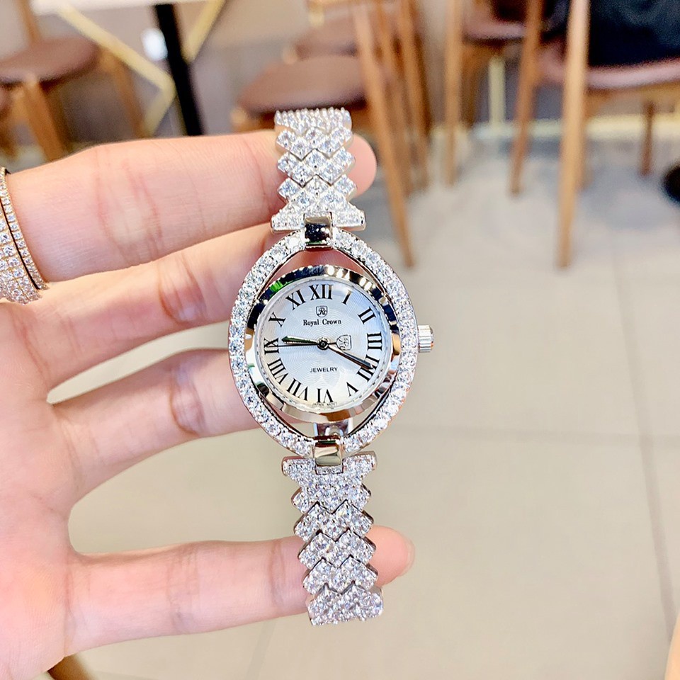 Đồng hồ đeo tay nữ, đồng hồ nữ dây kim loại ROYAL CROWN đính đá cao cấp sáng lấp lánh, thời trang siêu hot giá cực rẻ