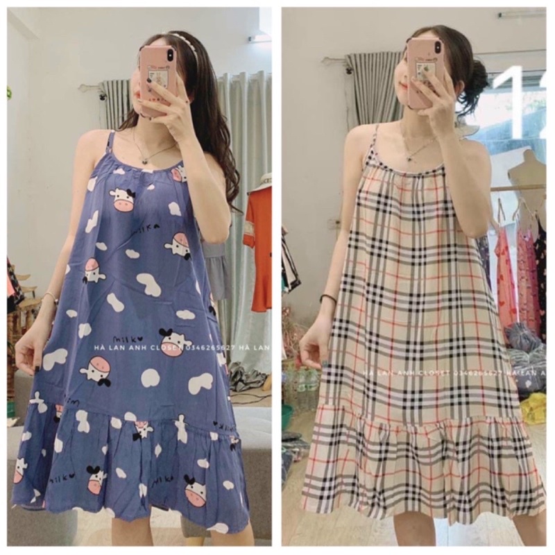 Váy Lanh Bầu - 2 dây - chất lanh lụa mềm nhẹ mát - V05