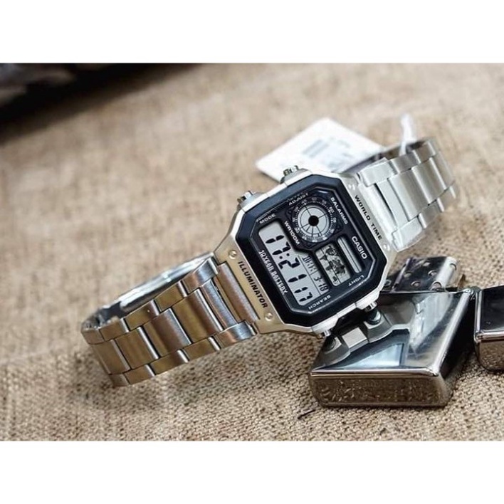 Đồng hồ nam Casio AE 1200-WHD classic, dây thép không gỉ, đồng hồ quân nhân.