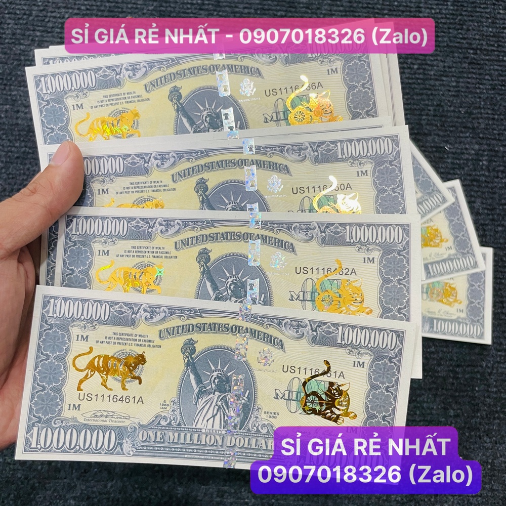 TIỀN 1 TRIỆU ĐÔ MỸ HÌNH CON MÈO MẠ VÀNG lưu niệm lì xì Tết, có bảo an