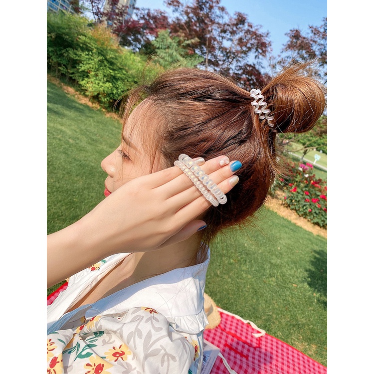 Đồ cột tóc đuôi nhựa bằng dây cao su kiểu xoắn dây điện thoại Hàn Quốc