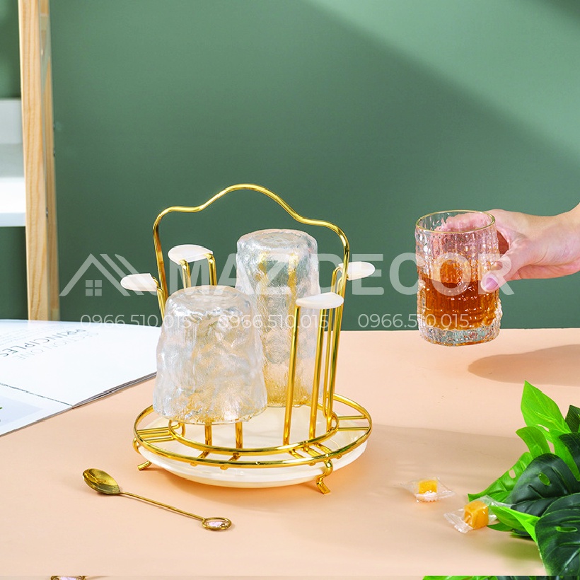 [SỈ] KHAY ÚP CỐC, ÚP LY HỢP KIM MẠ VÀNG KÈM KHAY CÓ ĐĨA HỨNG NƯỚC CAO CẤP SANG TRỌNG ĐẸP HÌNH VUÔNG HÌNH TRÒN