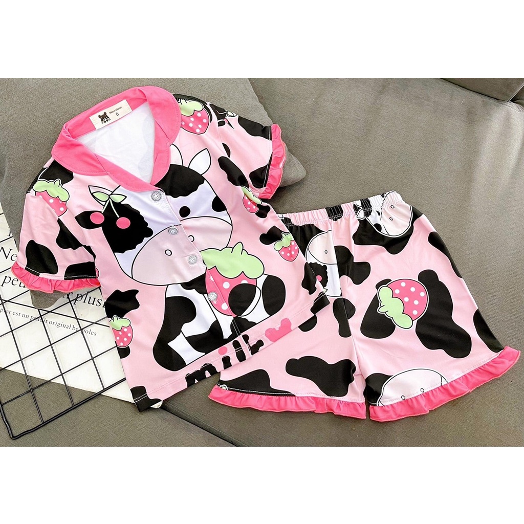 Bộ Đồ Pijama Bé Gái 11-48 Kg Set Quần Áo Trẻ Em Thun Lạnh Cao Cấp Làm Đồ Ngủ Pizama Hoạt Hình 3D Hot Trend Homie Kids