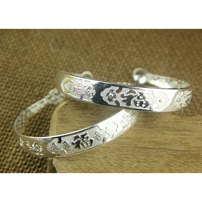 [LOẠI TỐT-BH 12 Tháng]Vòng tay, lắc tay bạc khắc hoa văn ánh kim sang trọng, Lắc Tay Nữ Mạ Bạc - chữ PHÚC - không phai m | BigBuy360 - bigbuy360.vn