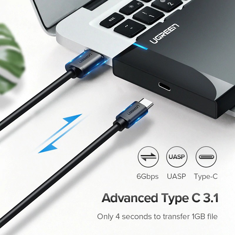 Hộp đựng ổ cứng 2.5 USB Type-C 3.1 Gen2 Cao cấp Ugreen 80556 (Support SSD/HDD 10TB)