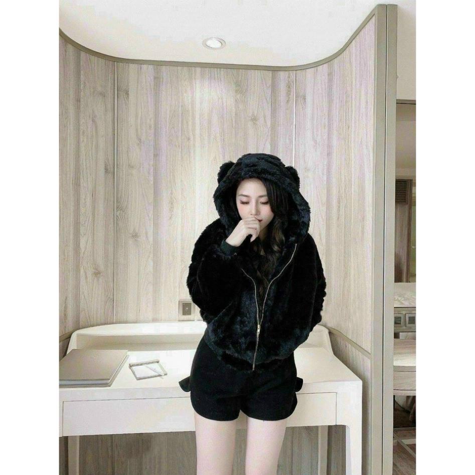 Áo khoác lông nữ, áo khoác nữ tai gấu lông mềm mượt mặc là ấm thời trang thu đông hàng quảng châu cao cấp | BigBuy360 - bigbuy360.vn