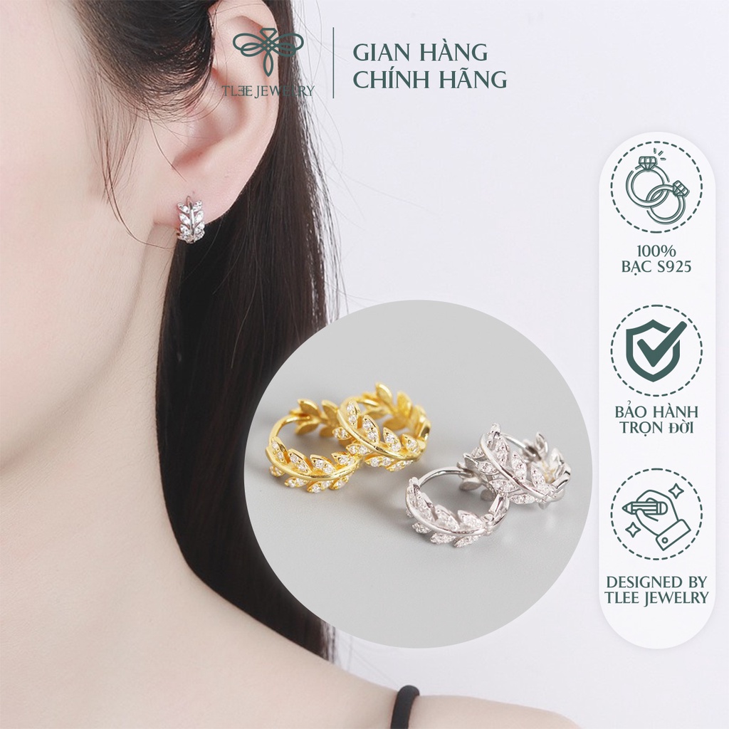 Khuyên tai bạc nữ TLEE lá tròn đính đá cao cấp NCJ B0201