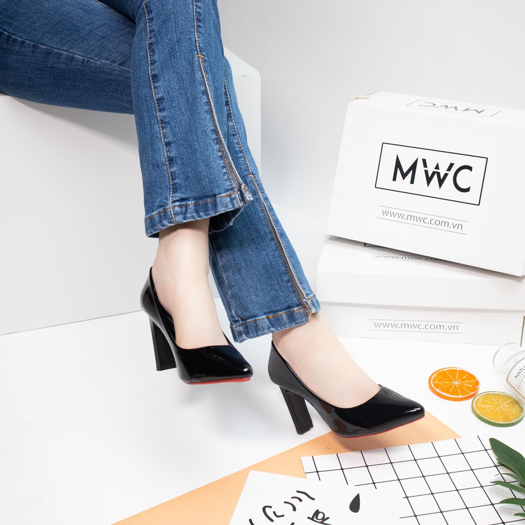 Giày Cao Gót MWC Đế Dẹt 9CM Bít Mũi Da Bóng Siêu Sang NUCG - 3850