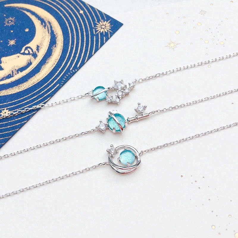 Vòng Ngôi Sao Hành Tinh Chuỗi Hạt Sky Star Planet Blue Crystal Glass Necklace Women Jewelry