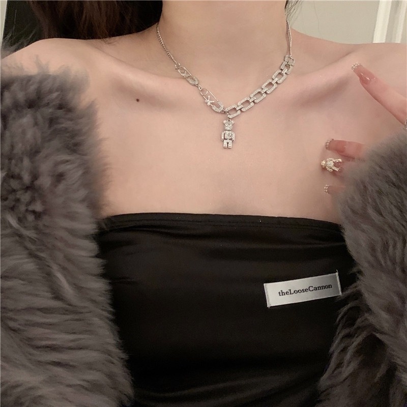 Vòng cổ Mặt Hình Gấu Đính Đá Phong Cách Hip hop Thời Trang