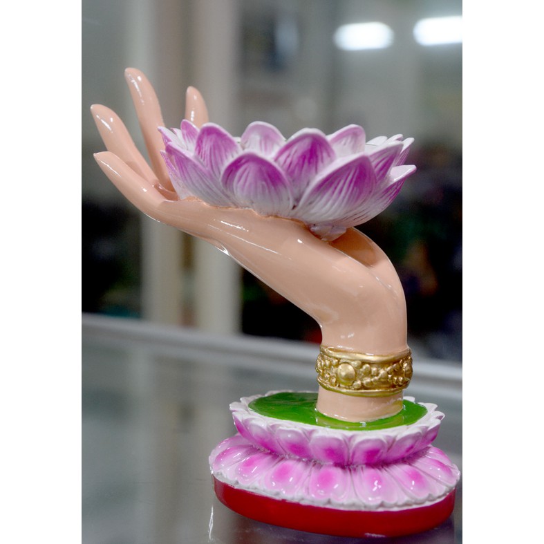Tượng bàn tay Phật nâng hoa sen vẽ thủ công cao 12cm