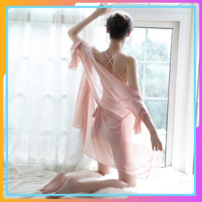 Bộ đồ ngủ áo choàng kèm váy ngủ 2 DÂY voan thun co giãn cao cấp, đầm ngủ mềm mại sang chảnh kimono nhật bản | BigBuy360 - bigbuy360.vn