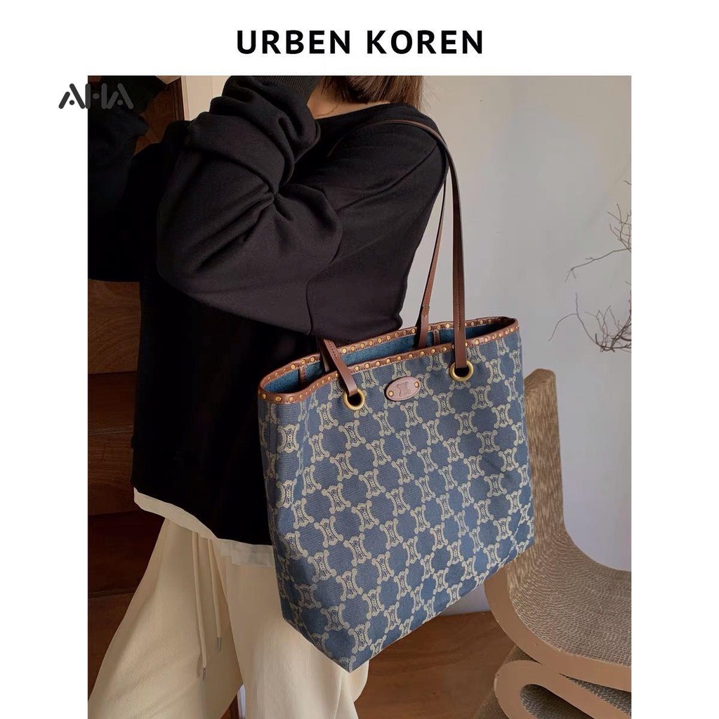 Túi đeo vai AHA official cỡ lớn chất liệu denim cho nữ