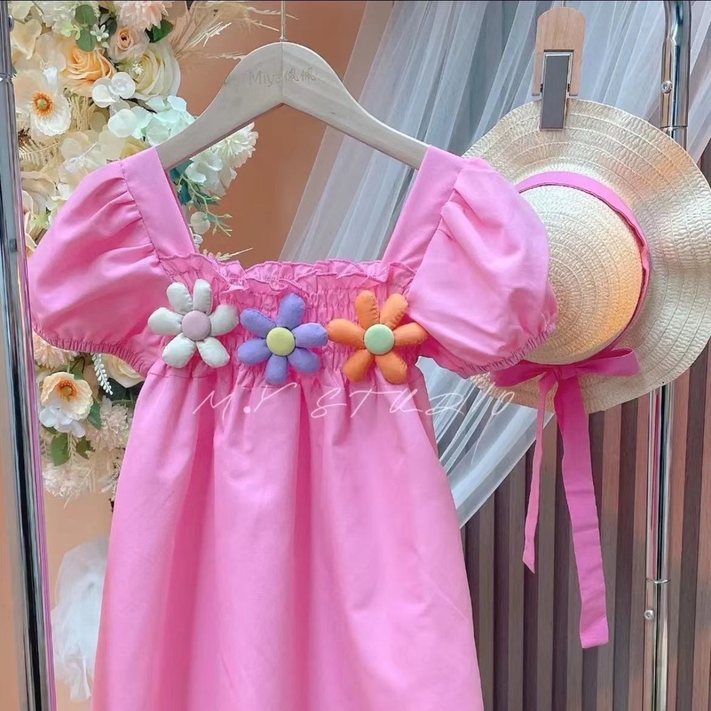 Đầm Công Chúa Tay Phồng Ngắn In Hoa Thời Trang Mùa Hè Hàn Quốc Hàng Mới Dành Cho Bé Gái 2023