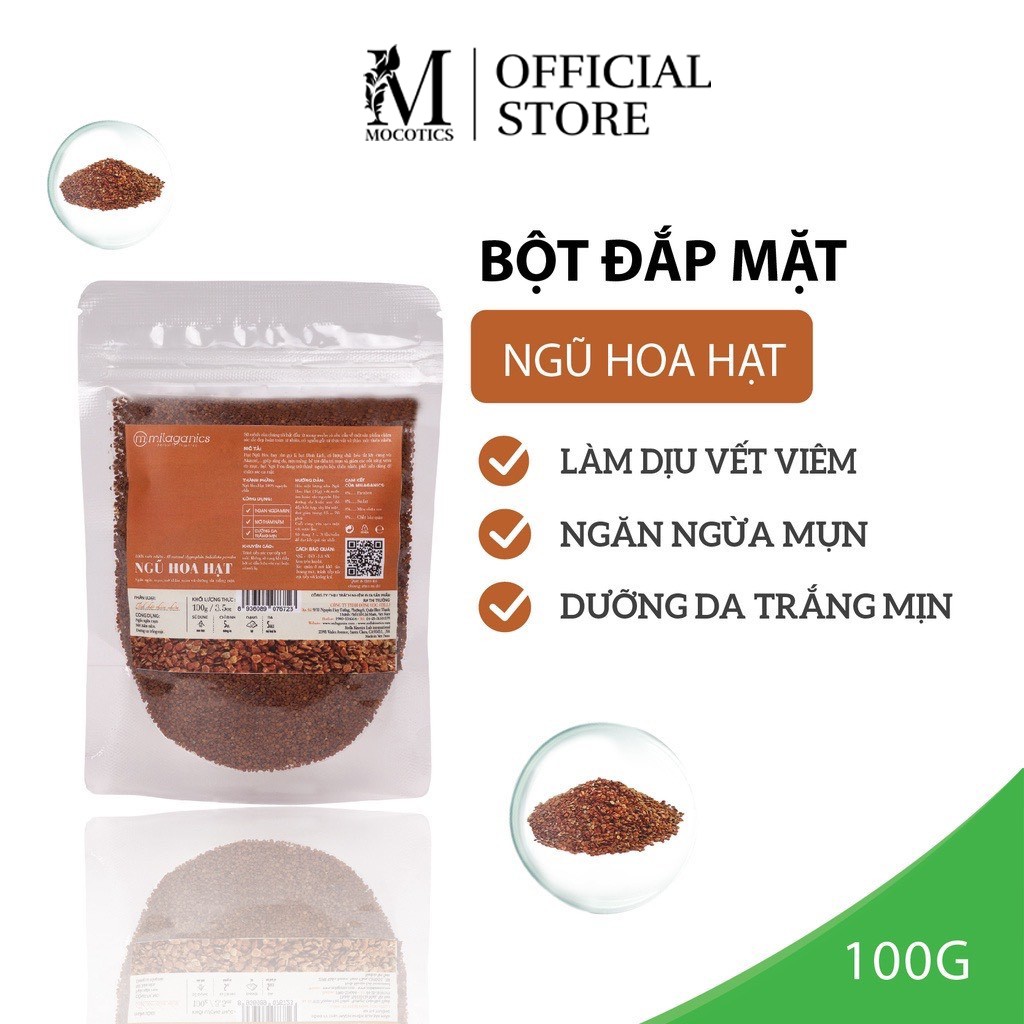 Bột Ngũ Hoa Hạt Nguyên Chất Mocotics Đắp Mặt Nạ Dưỡng Da Trắng Mịn & Ngăn Ngừa Mụn 100gr (Túi Zip)