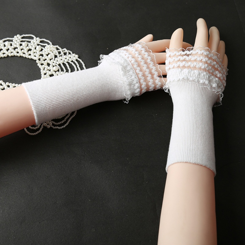 Găng Tay Dệt Kim Giữ Ấm Phối Ren Màu Sắc Ngọt Ngào Cho Nữ