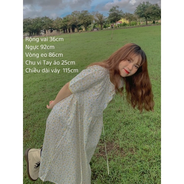 Đầm babydoll hoa nhí tay viền