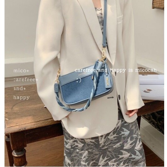 Túi Đeo Vai / Kẹp Nách Vải Denim Màu Xanh Dương Phong Cách Cổ Điển Thời Trang Mới Cho Nữ 2021