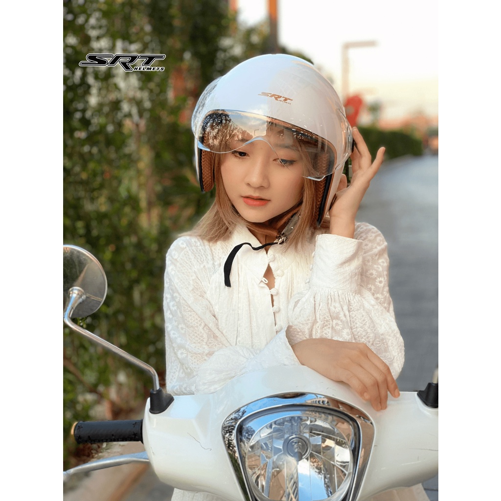 Mũ bảo hiểm 3/4 đầu SRT Kính Liền- viền đồng - thông gió cao cấp