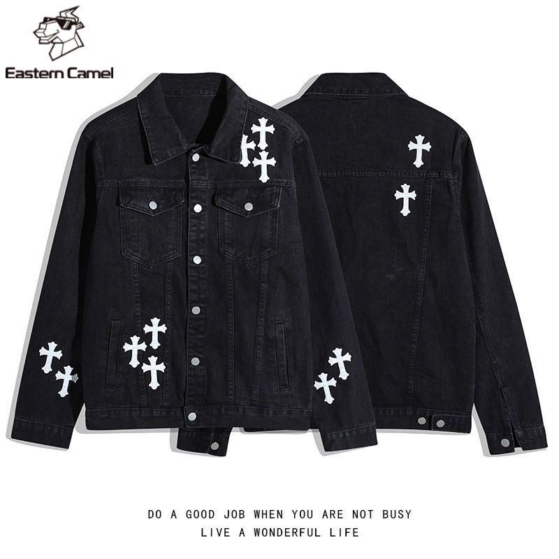 Áo khoác jean Denim hoạ tiết thánh giá thêu hottrend phong cách Hàn Quốc 2022