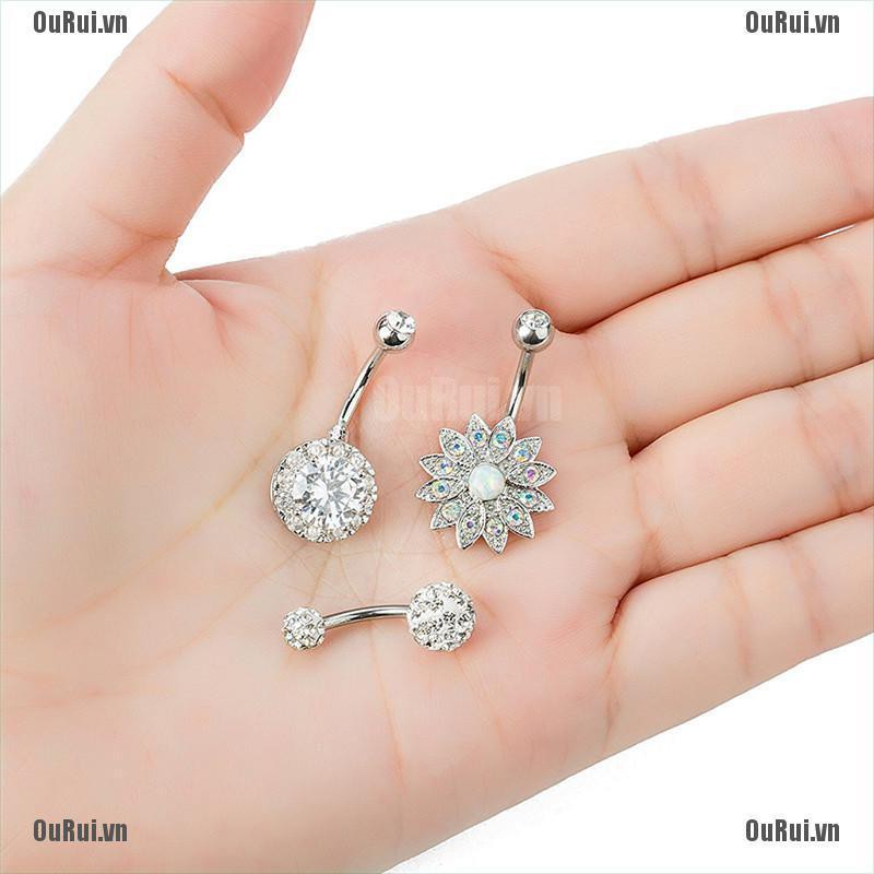 Bộ Khuyên Rốn Bằng Thép Không Gỉ Đính Đá Opal Thời Trang Dành Cho Nữ