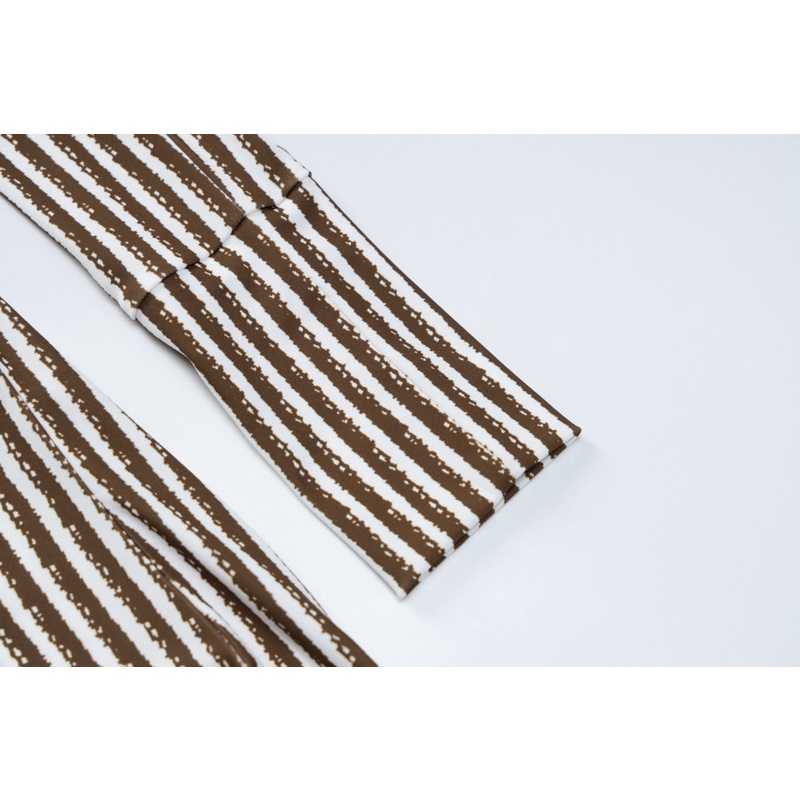 Đầm Tay Dài Cổ Cao Xẻ Tà Họa Tiết Kẻ Sọc Thời Trang Cho Nữ