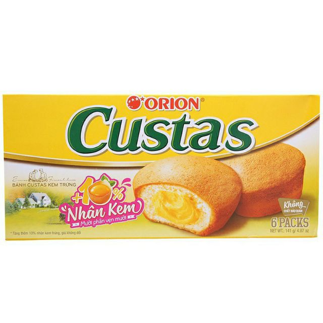 BÁNH CUSTAS ORION NHÂN KEM TRỨNG TƯƠI CAO CẤP HỘP 20 CÁI , 12 CÁI , 6 CÁI