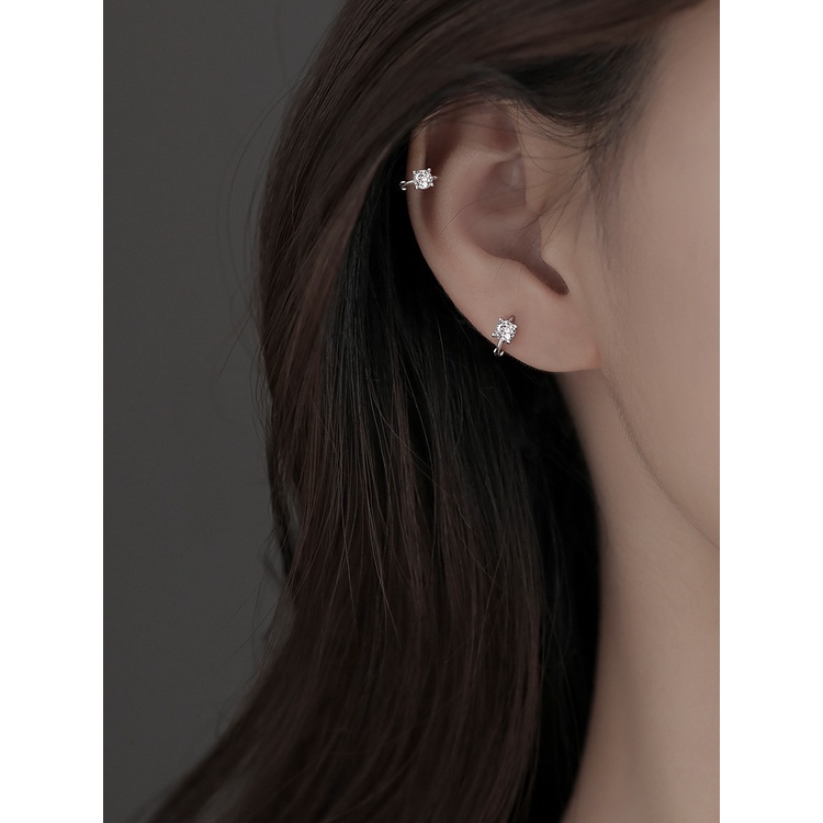 Bông tai bạc nữ Khuyên tai bạc nữ vòng tròn đá phong cách hàn quốc cá tính