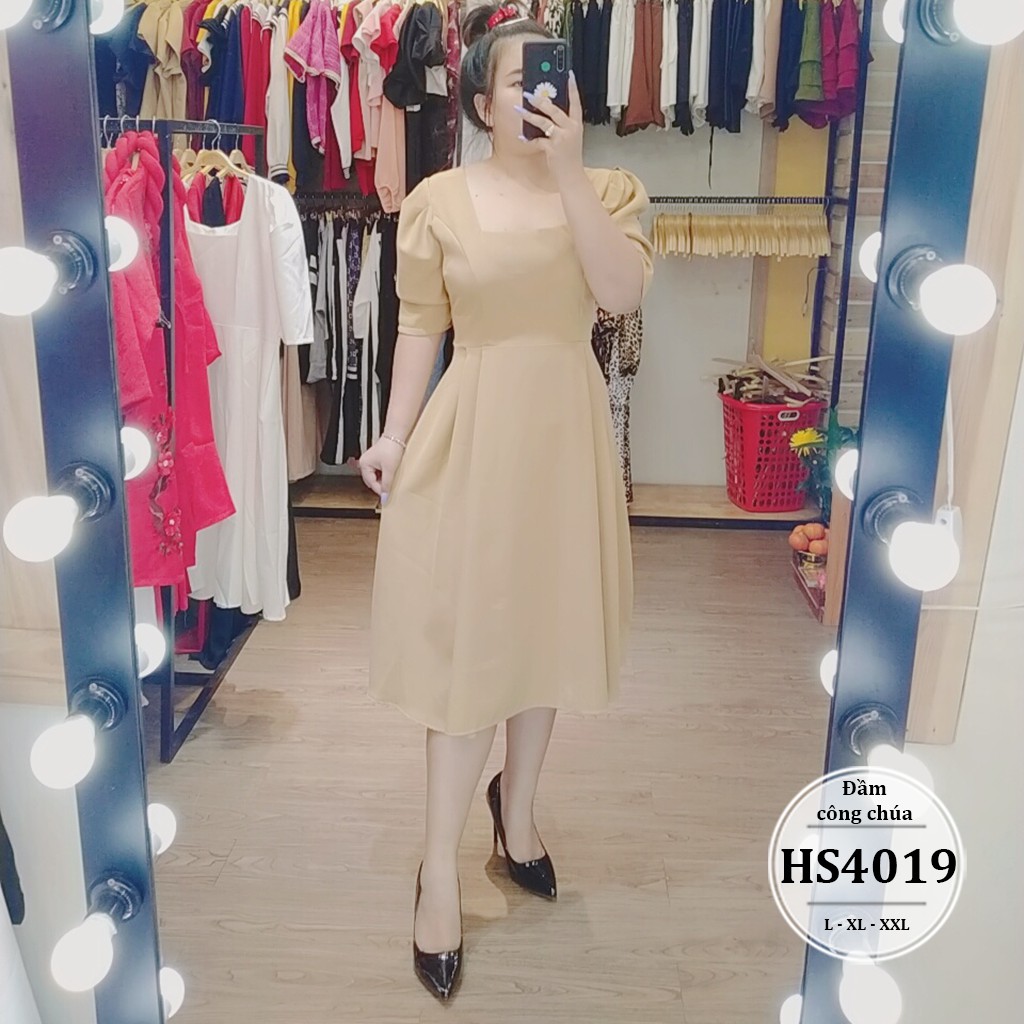 Đầm bigsize nữ dáng xòe công chúa HS4019 - Váy bigsize dự tiệc, đi chơi  - Màu Đen, Trắng, Nude - Size 65-90kg L XL XXL