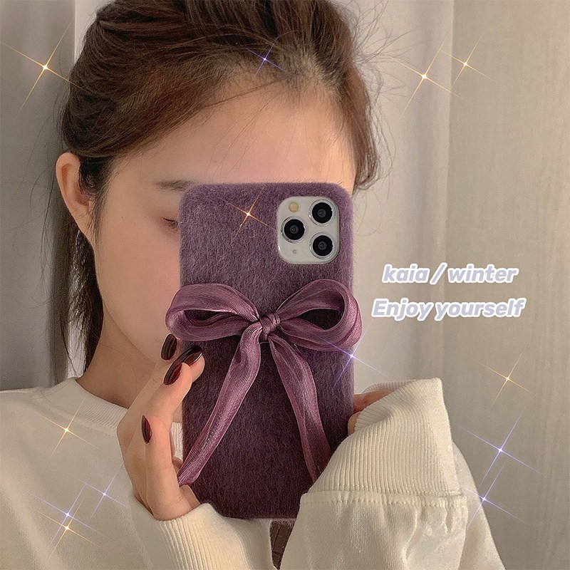 Ốp Điện Thoại Phủ Lông Đính Nơ Tím Sang Trọng Cho Iphone 12 11 Pro Max Xs Max X Xr Xs 6 6s 7 8 Plus Se 2020 12 | BigBuy360 - bigbuy360.vn