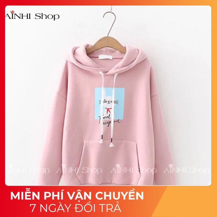 Áo Hoodie Nữ ❤️FREESHIP❤️ Áo Khoác Hoodie Vải Nỉ Nhiều Màu In Hình Mèo Cute - Áo Hoodie Free Size Dưới 60kg