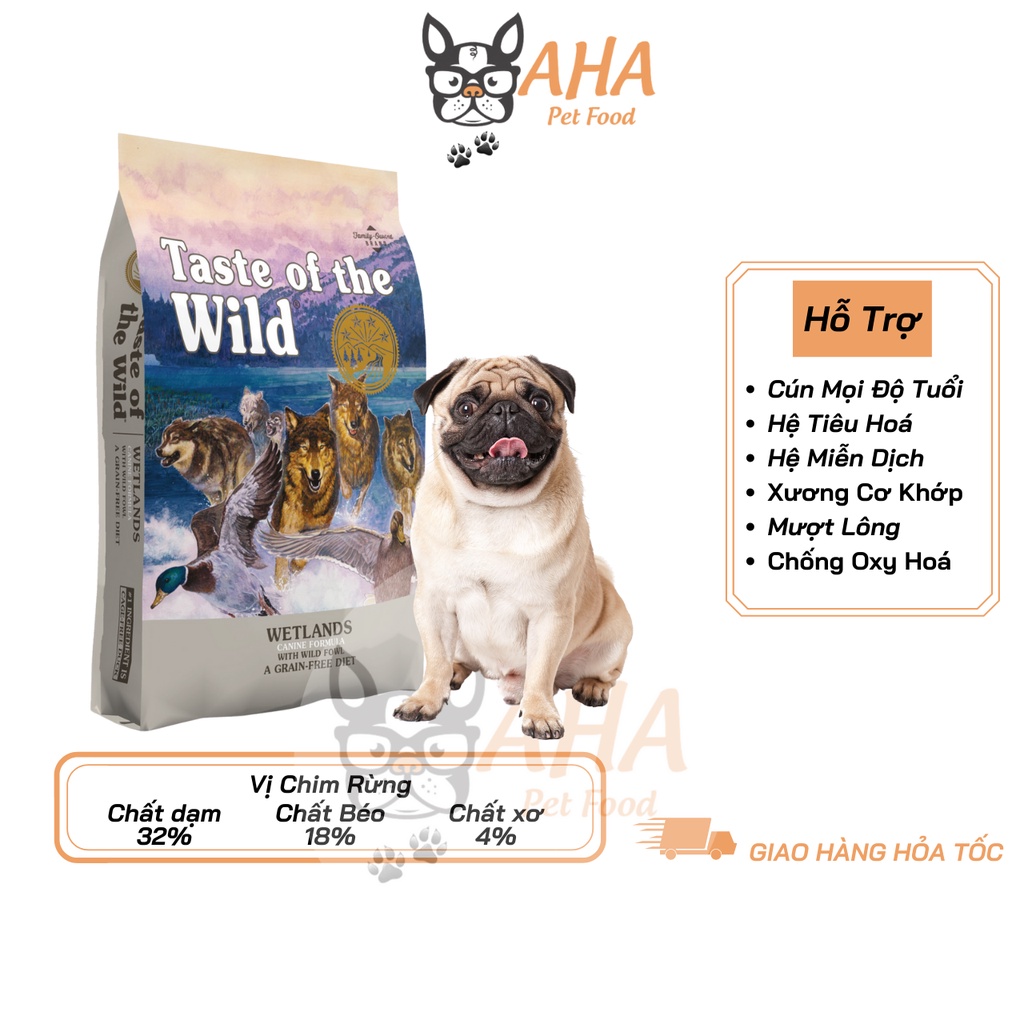 Thức Ăn Cho Chó Pug, Taste Of The Wild Bao 500g - Thức Ăn Cho Chó, Vị Thịt Chim Rừng, Trái Cây Rau Củ Quả