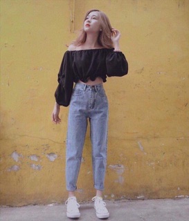 Quần bò baggy trơn