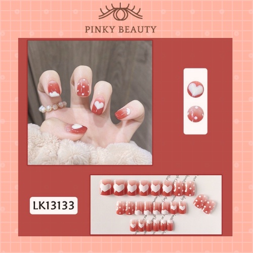 Bộ 24 Móng Giả Pinky Beauty Thời Trang Cá Tính Cho Nữ Mùa Noel, Lễ, Tết Kèm Keo Chính Hãng