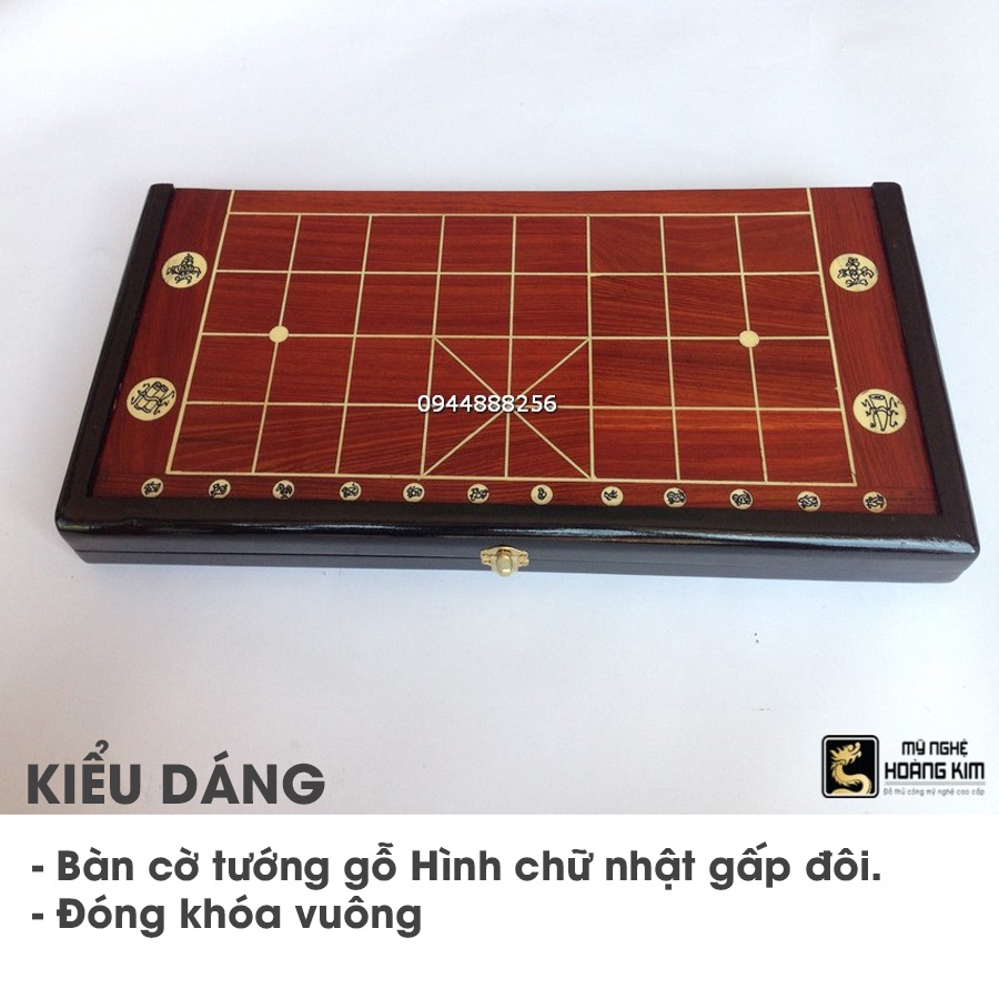 Bộ Cờ Tướng gỗ hương GHÉP và quân sừng đen 3,7 cm Mỹ Nghệ Hoàng Kim, bộ cờ tướng đẹp