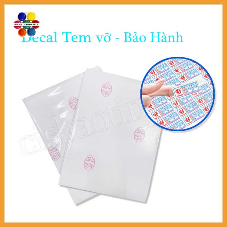 Decal Tem Dẻo Bảo Hành Khổ A4 xấp 10 tờ