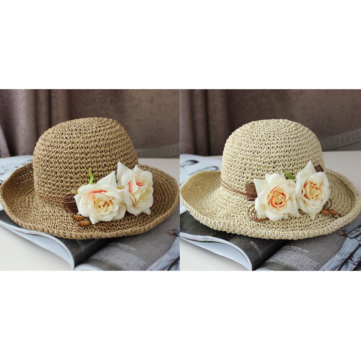 Nón cói đan mềm kết hoa nữ tính